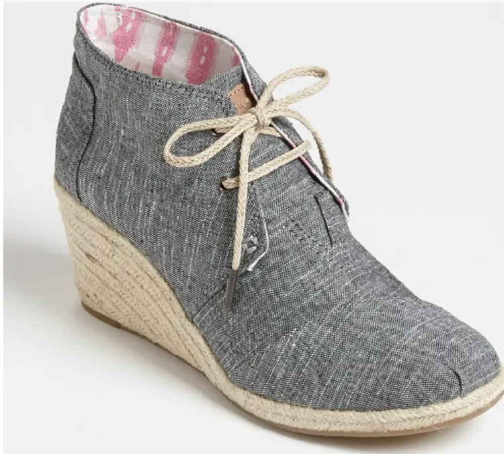 TOMS Desert Chambray Wedge Chukka Bootie Lace-Up Espadrille Gray Size Womens 6